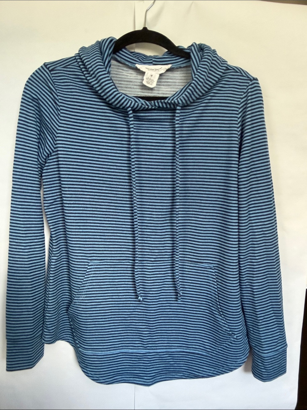 Workshop Republic Clothing Blue and Black Striped Hooded Pullover